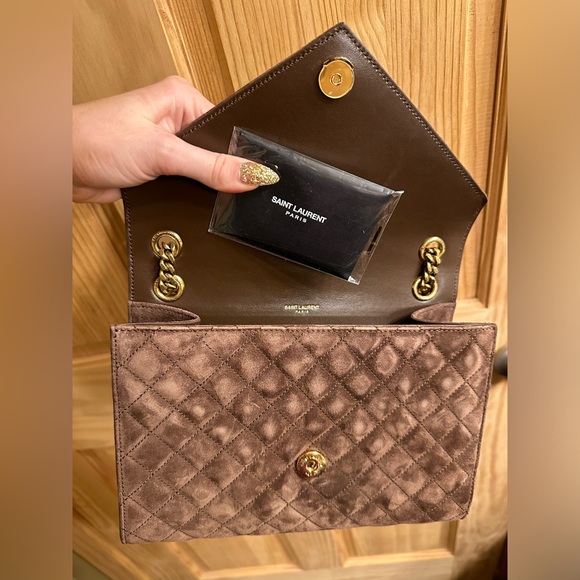 Yves Saint Laurent (ysl) medium suede envelope crossbody handbag/bag dark brown - Picture 6 of 12